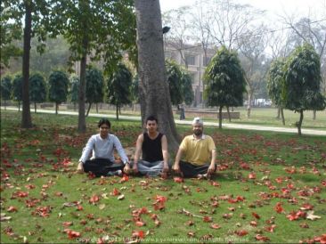 Yoga in the beautiful IMT Ghaziabad lawns with Samrath and Siddharth